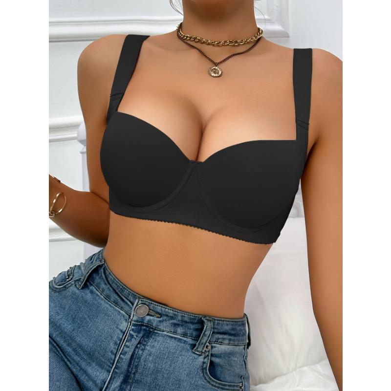 

Wide Strap Back Closure Full Coverage Bra Plus Size Support Underwire Bra S чорний