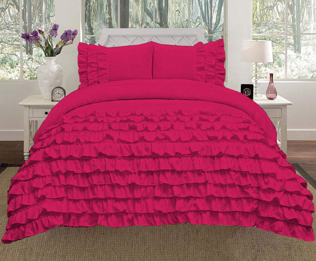 Luxora 3PC Egyptian Cotton 600TC Duvet Set with Asymmetric Half Ruffle Charm - Multi Sizes & Colors (1 Duvet Cover & 2 Pillow Shams)