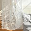 Leaf Embroidered White Sheer Curtains Rod Voile Drapes for Bedroom and Living Room for Privacy Protections Decors