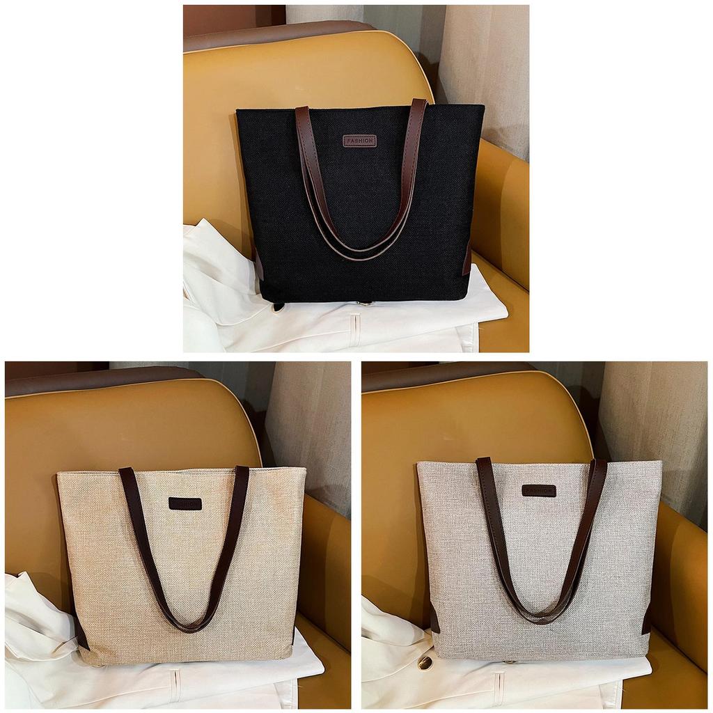 Cotton Linen Casual Tote Bag Large Capacity Handheld Bucket Style For Daily Use