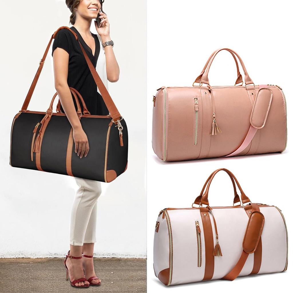 Large Foldable All-Black Travel Handbag for Women – Multifunctional Gym, Suit, and Luggage Bag