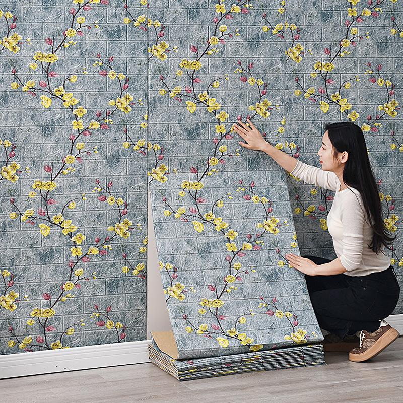 70Cmx5M 3D Brick Pattern Wall Sticker Self-Adhesive Panel Water-Repellent Living Room Wall Cover Home Ornament