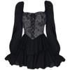 Hepburn Square Collar Black Dress Children Autumn and Winter High-end Temperament Princess Tutu Skirt Waist Small Short Skirt