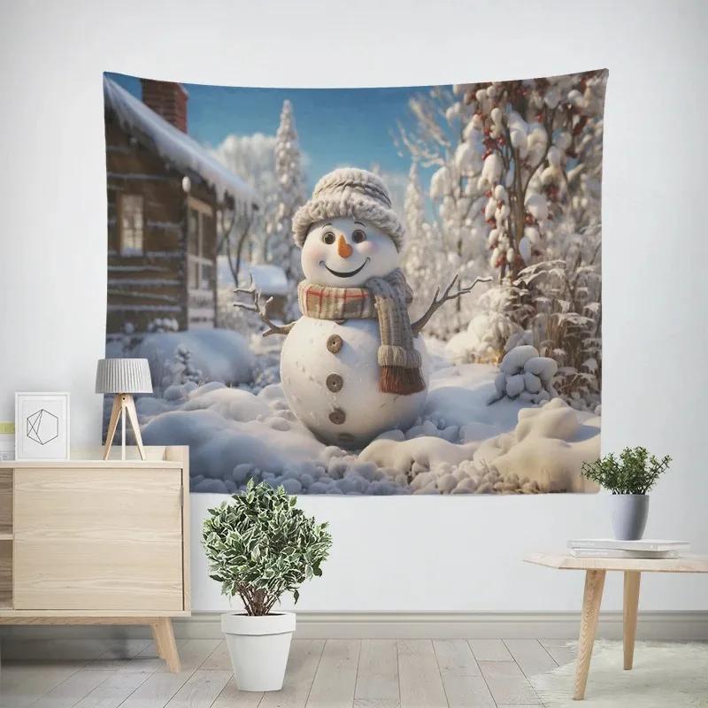 New Year Christmas Snowman Pattern Tapestry Living Room Sofa Home Decor Christmas Gift