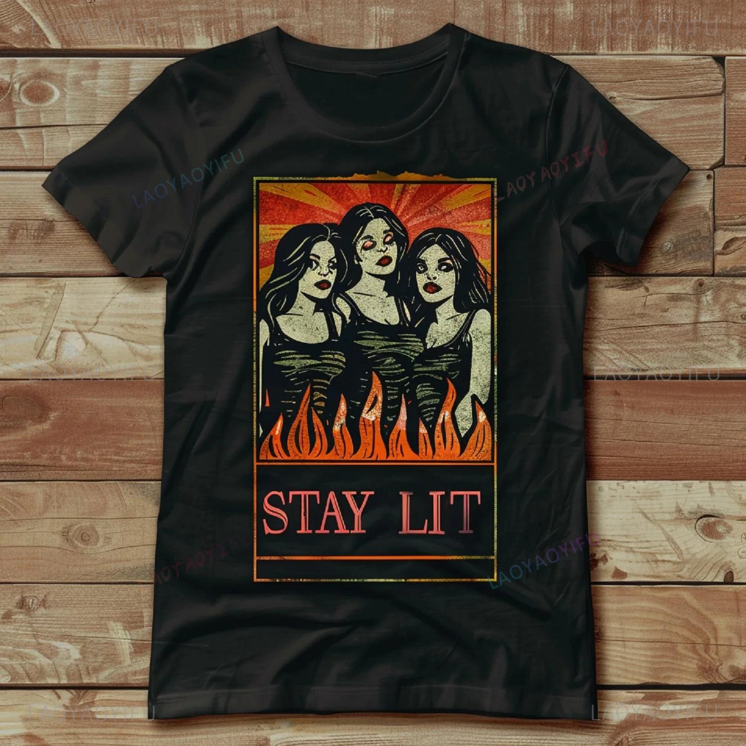 

Occult Stay Lit Satan Devil Hell Unholy Antichrist Witch Short Sleeve T-Shirt Women Clothes Shirts for Women Gothic Y2k Top 4XL