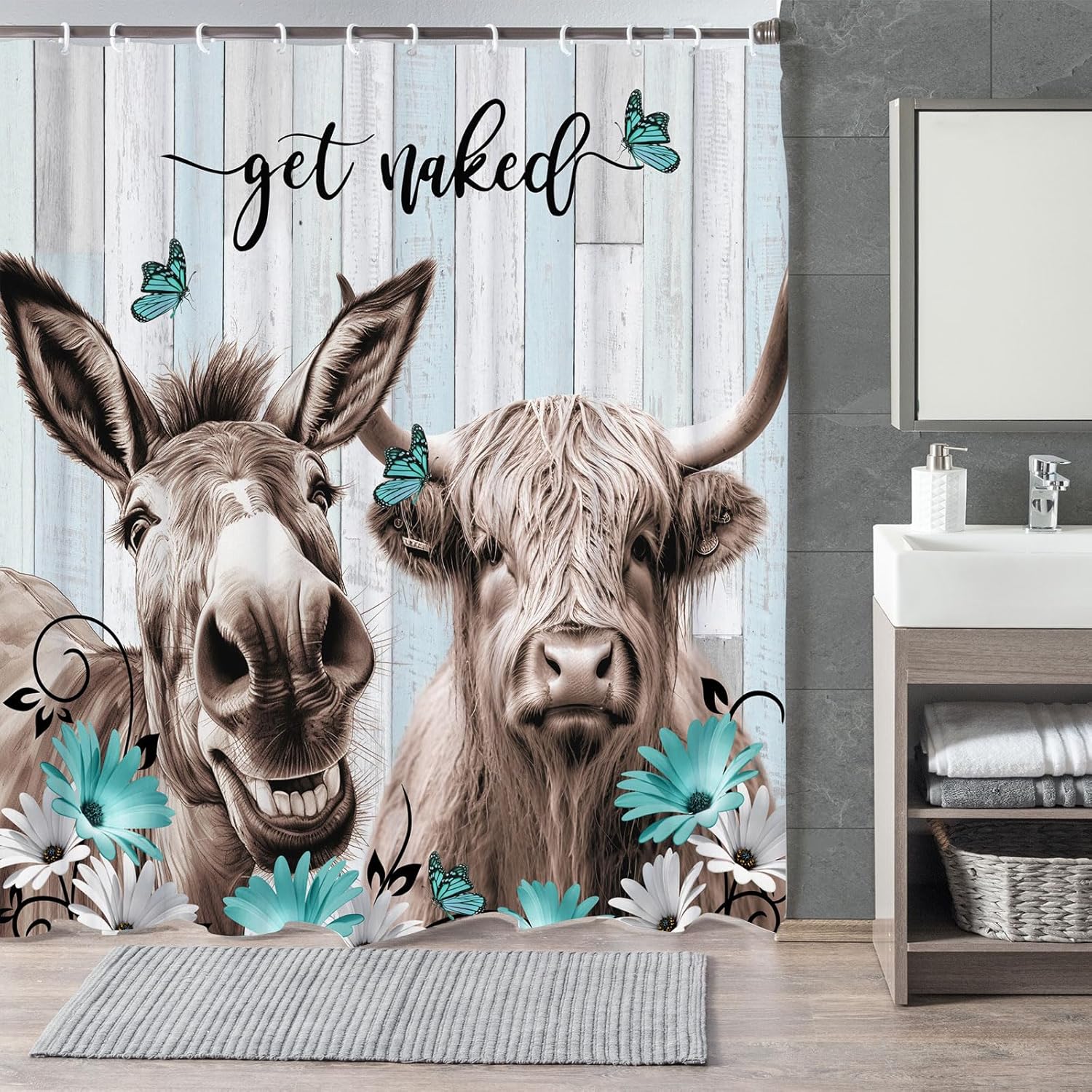 

Funny Cat Shower Curtain,Cute Cat Teal Blue Sea Oceanshower Curtain Set,Underwater Animal Fabric Shower Curtains For Bathroom W60H190(CM)-1 Pcs