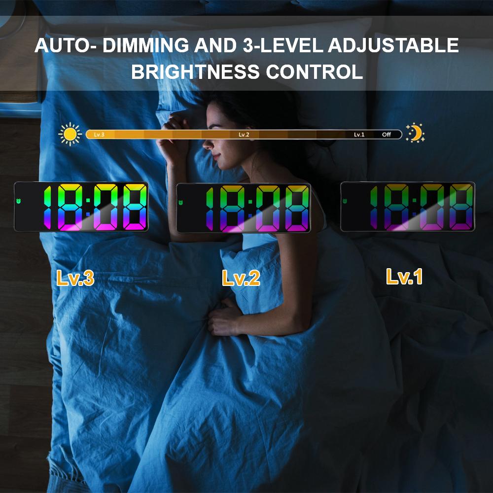 Electronic Student Digital Clock Table Desk Clock LED Alarm Clock 12/24 Hours Voice Control Temperature Dual Snooze