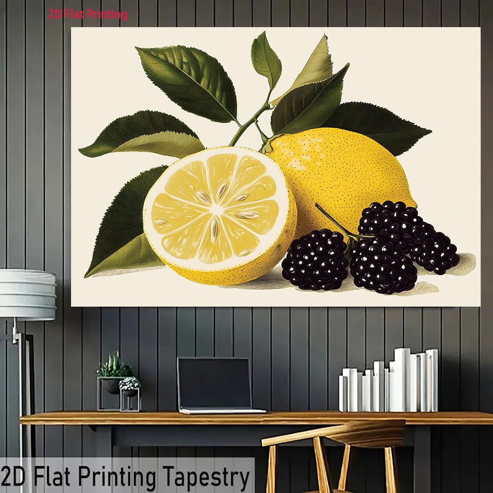 2D plane, lemon and blackberry fruit design background fabric, party studio decoration, polyester fiber