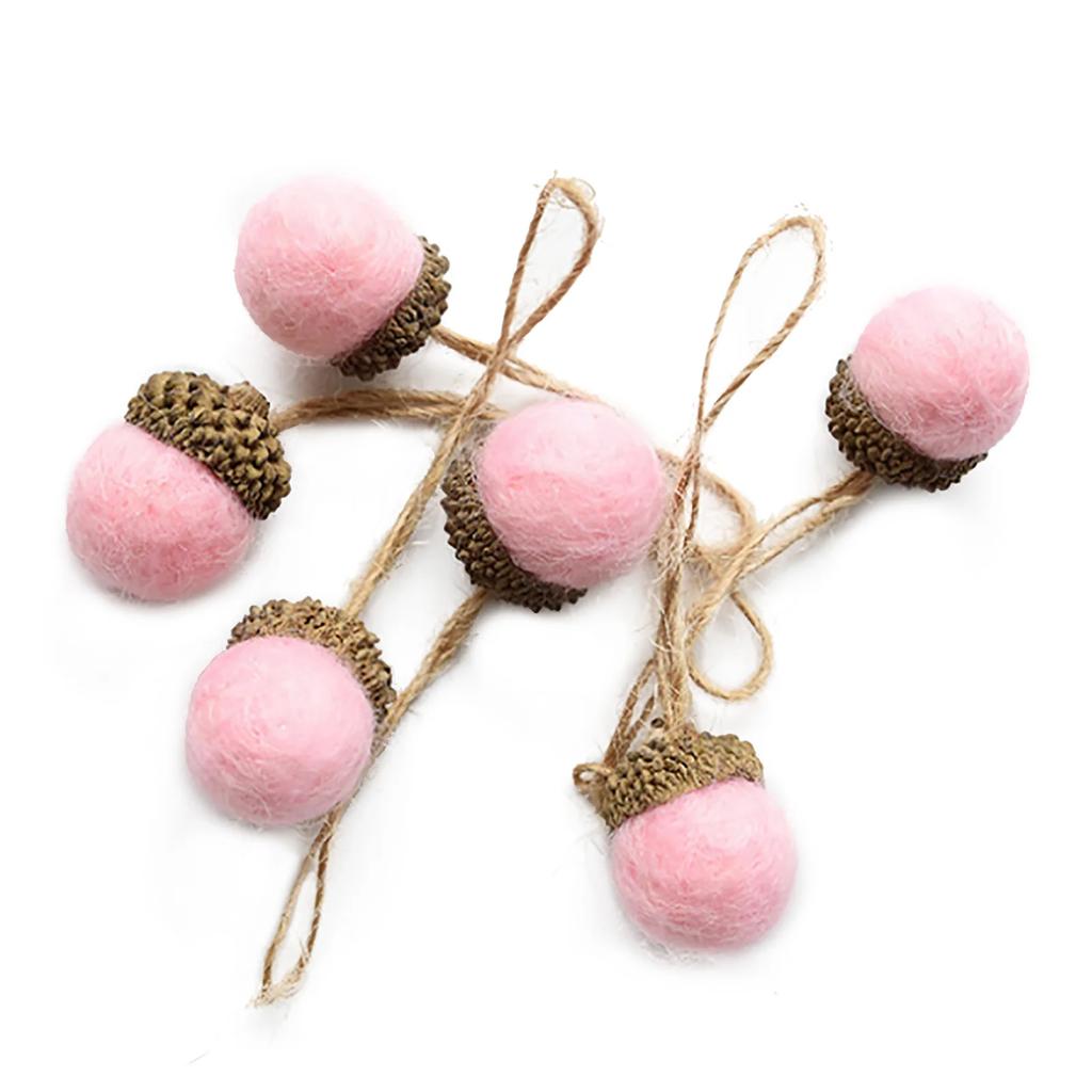 6pcs Acorn Bunches Artificial Plant DIY Material Pendants Christmas Decorations Festival Supplies Wool Ornaments