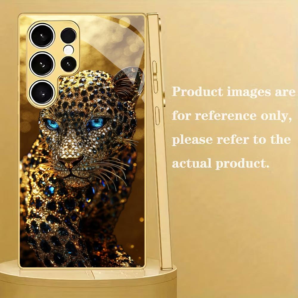 Golden Leopard Electroplated Glass Phone Case Suitable for Samsung Galaxy S26 S25 S24 S23 S22 S20 FE/Ultra/Plus Anti Drop