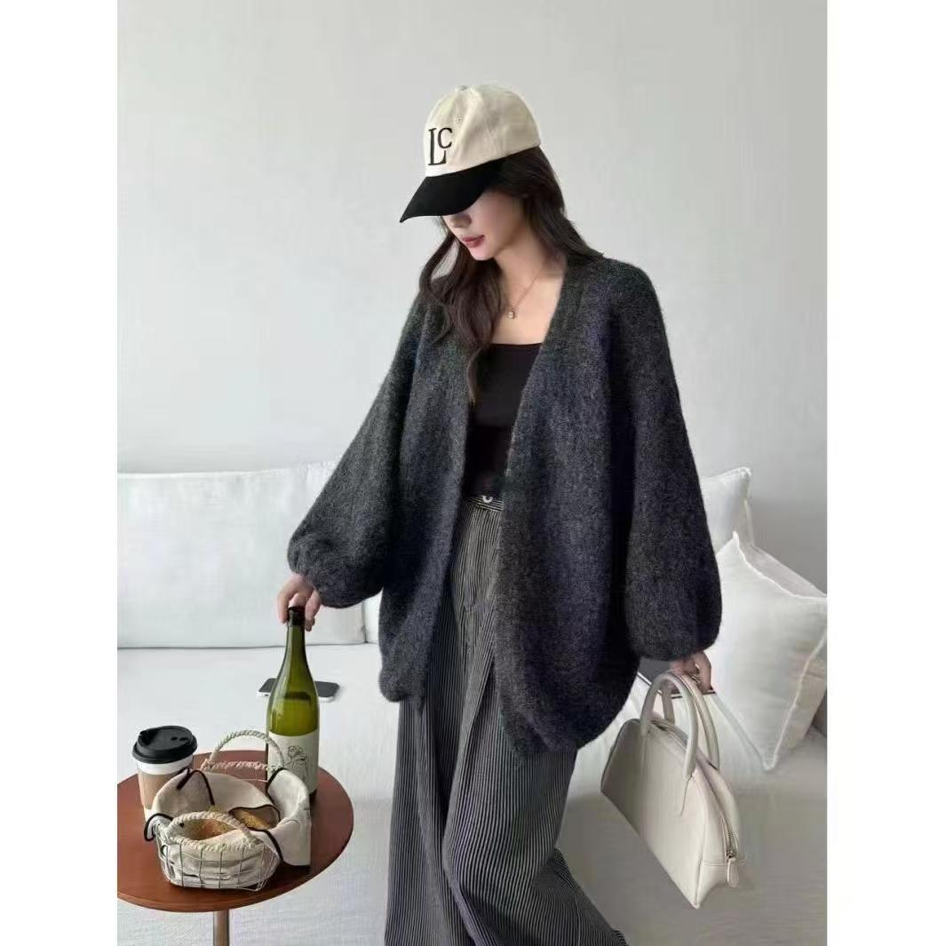 

Korean Loose Knit Lantern Sleeve Cardigan - Autumn/Winter Sweater Coat L