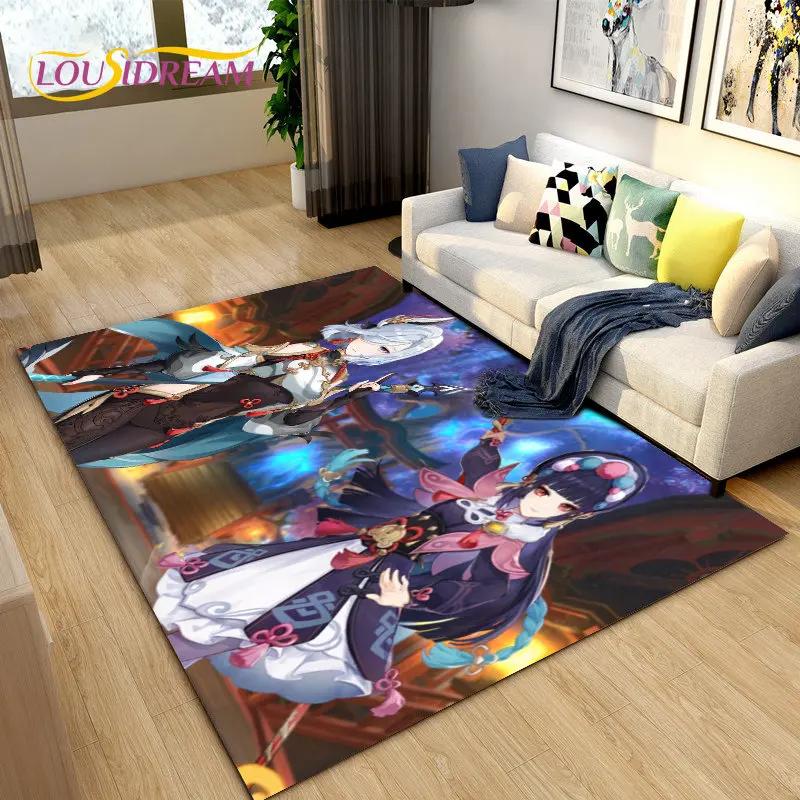 Cartoon Game Gamer Genshin Impact  Area Rug,Carpet Rug for Living Room Bedroom Sofa Doormat Decoration, Kids Non-slip Floor Mat