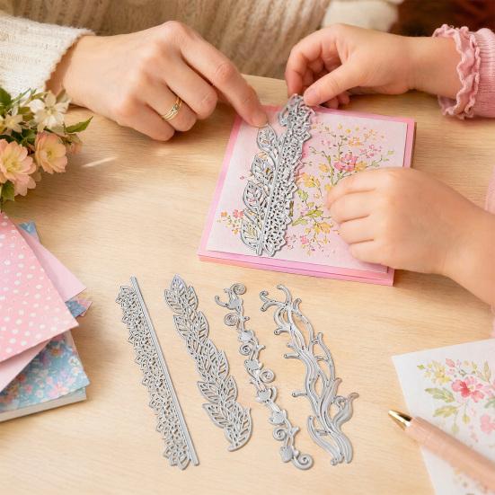 4PCS Cutter Mold, Flowers Plants And Vines Shape Cutting Dies, Sharp Carbon Steel Cut Stencils, for Scrapbooking And Card Making