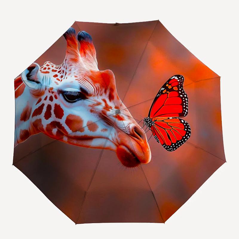 

1pc Giraffe Butterfly Automatic Open/Close Umbrella - Compact Travel Umbrella with 8-Rib Durable Frame, Lightweight & Portable Design, Commuting