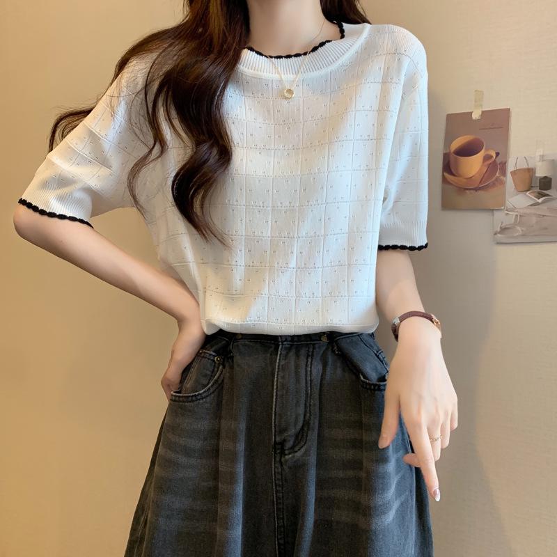 2026 Plus Size Women s Ruffle Collar Solid Color Summer T-shirt 2XL Plus