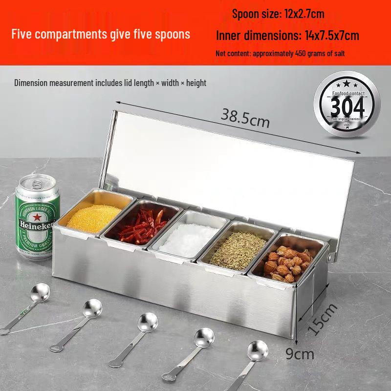 Tianze 304 Stainless Steel Flip-Lid Spice Container Set
