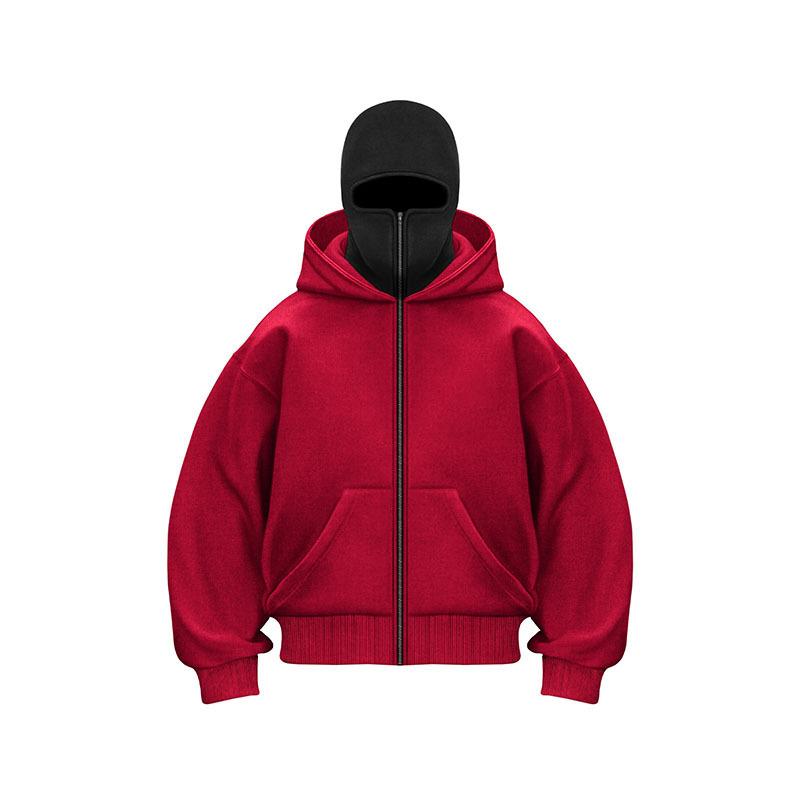 

Harajuku Double Hat Design Sportswear Winter New Hoodie Ninja Mask Loose and Universal Winter Windproof Hoodie M красный