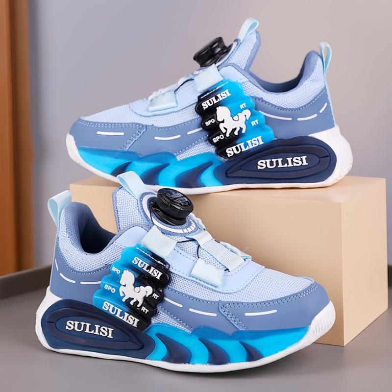 Rotating Button Boys Shoes Summer 2025 New Breathable Single Mesh Shoes Children's Sports Shoes Mesh Running Shoes