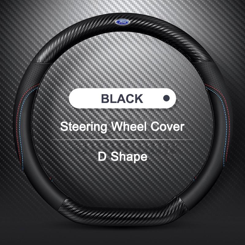 38CM Carbon Fiber Texture Car Steering Wheel Cover For Ford Mustang Fiesta Focus Mondeo Kuga Ecosport Edge Explorer F150 Sticker RM9
