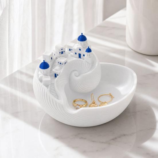 Santorini-Stil Auffangschale, Catch-All Tablett-Organizer, Griechische Insel Organizer Schreibtischdekoration, Muschelschale für Schlüssel Münzen & Schmuck, Praktisches Geschenk für