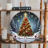 Christmas Tree Round Metal Wall Art for Home Decor Kitchen Garden Cafe Seasonal