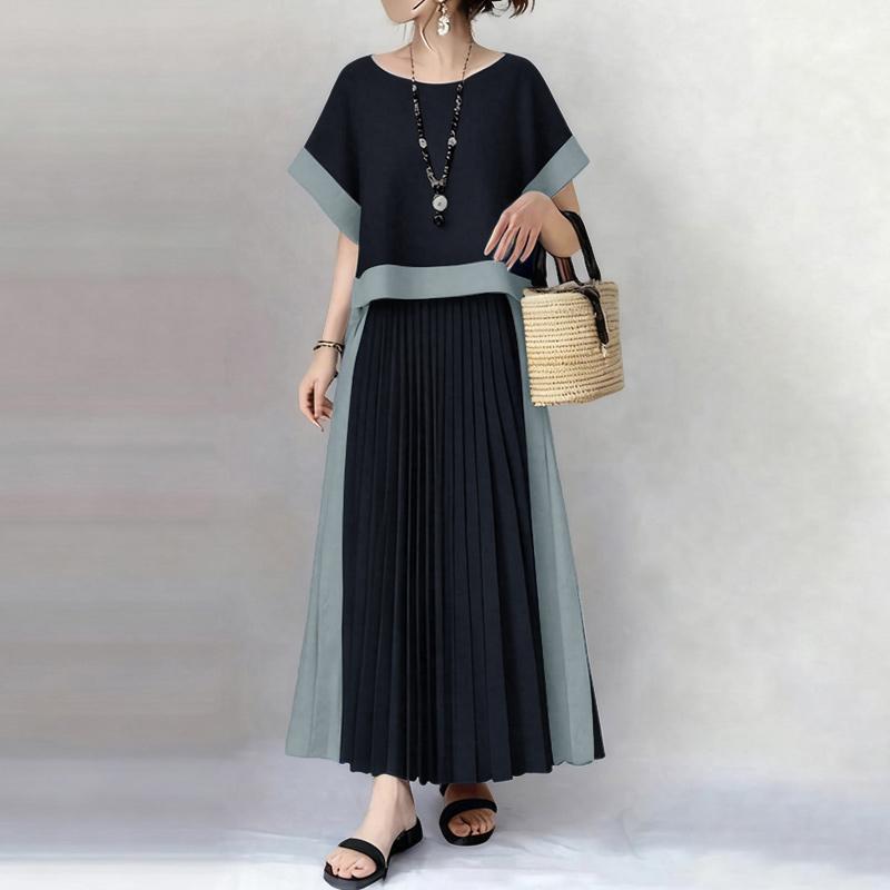 ZANZEA Women Short Sleeve Blouse and Long Skirts Casual Two Piece Suit Sets