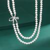 Pearl Set Imitation Pearl Collarbone Chain Bow Double Row Pearl Necklace Women'S Crystal Gemstone Pearl Earrings