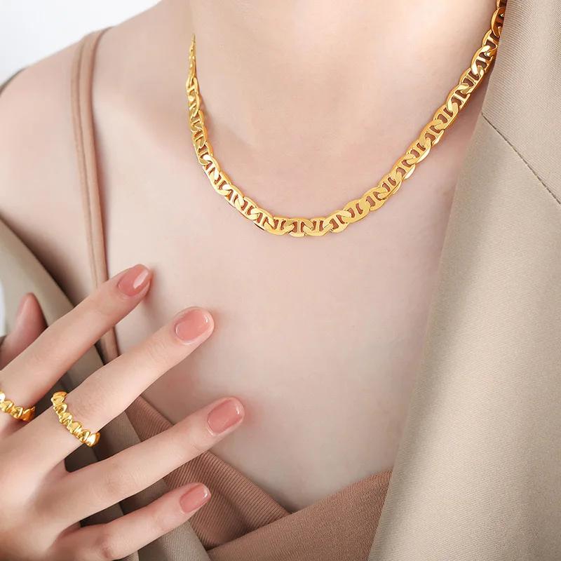 925 Sterling Copper Necklace 6mm Flat Day Chain Necklace Bracelet Zircon Gifts for Men and Women 20cm/45-60cm 18K Gold