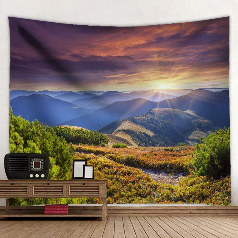 Mountain Peak Sunset Landscape Tapestry 3D Forest Waterfall Landscape Wall Hanging Home Background Cloth Decor Garden Poster
