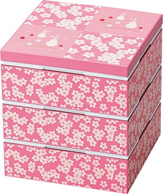 

Масакадзу Дзюбако Коробка для пикников в три яруса с дизайном «Кролик и цветущая сакура», 5,0 см,