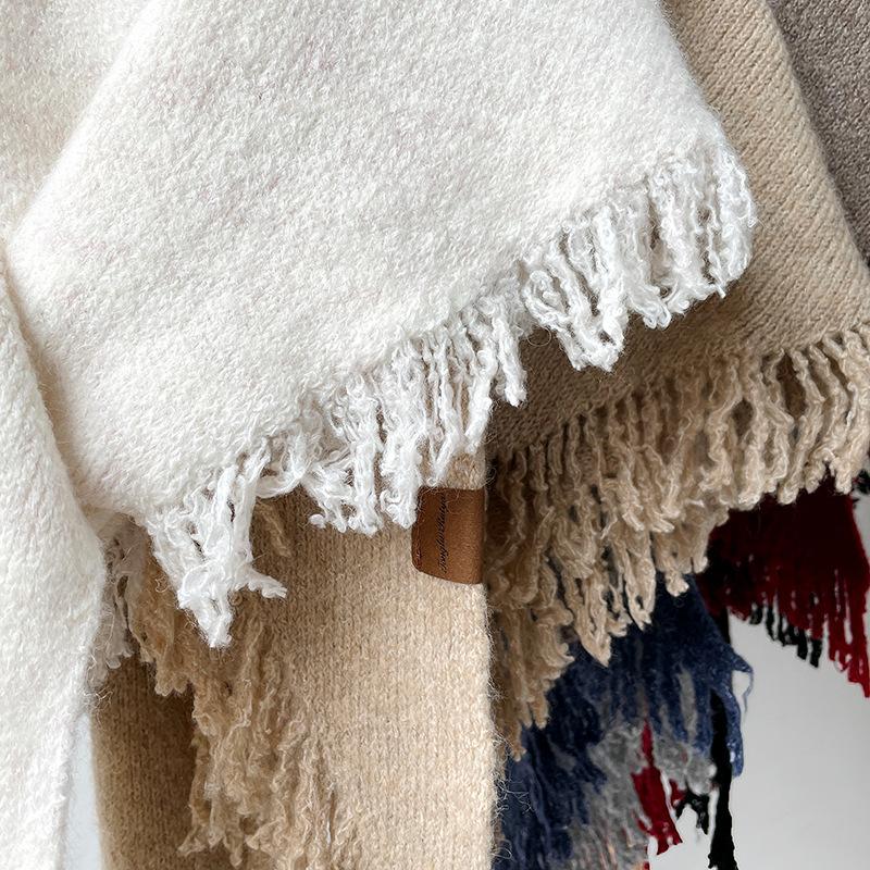 Solid color shawl containing wool thickened wool knitted scarf women's winter high-end warm and cold scarf
