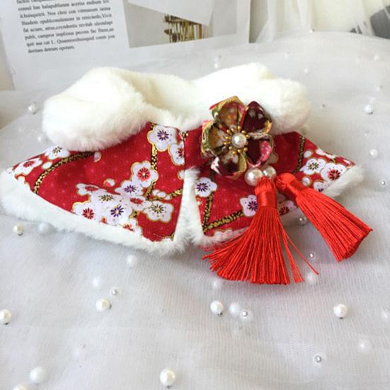 Haustierumhang Schnürverschluss Klettband Atmungsaktiv Winddicht Ärmellos Verkleidung Blumendruck Neujahr Haustierumhang für Hund