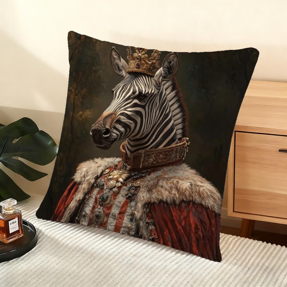Zebra Dressed Up Portrait Cushion Cover Soft Short Plush Pillow Cover Smooth Cozy Texture Aesthetic Cushion Case Home Decor