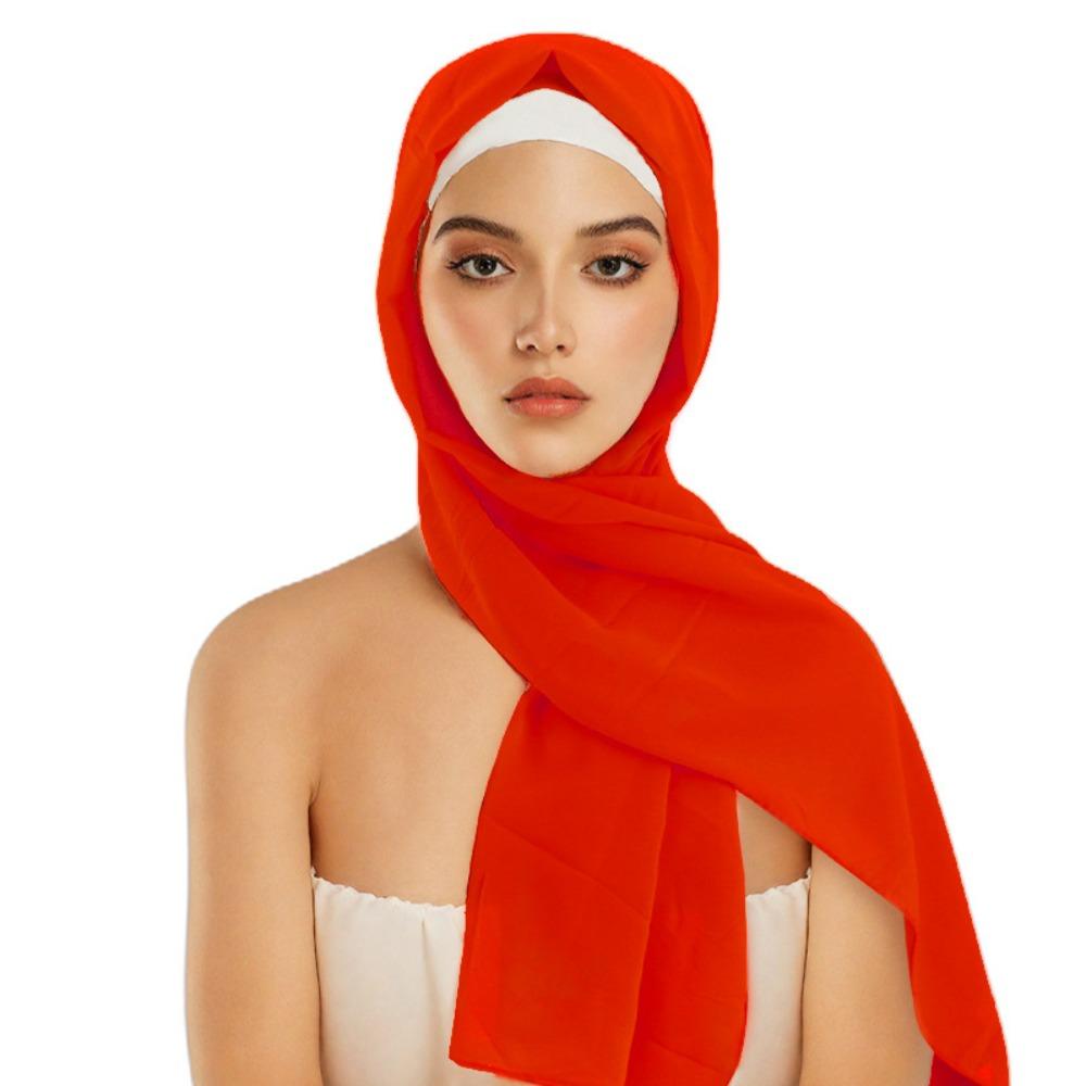 Solid Color Chiffon Hijab Scarf Bubble Pearl Soft Chiffon Headscarf Plain Design Folded Style Shawls Scarf Summer Season