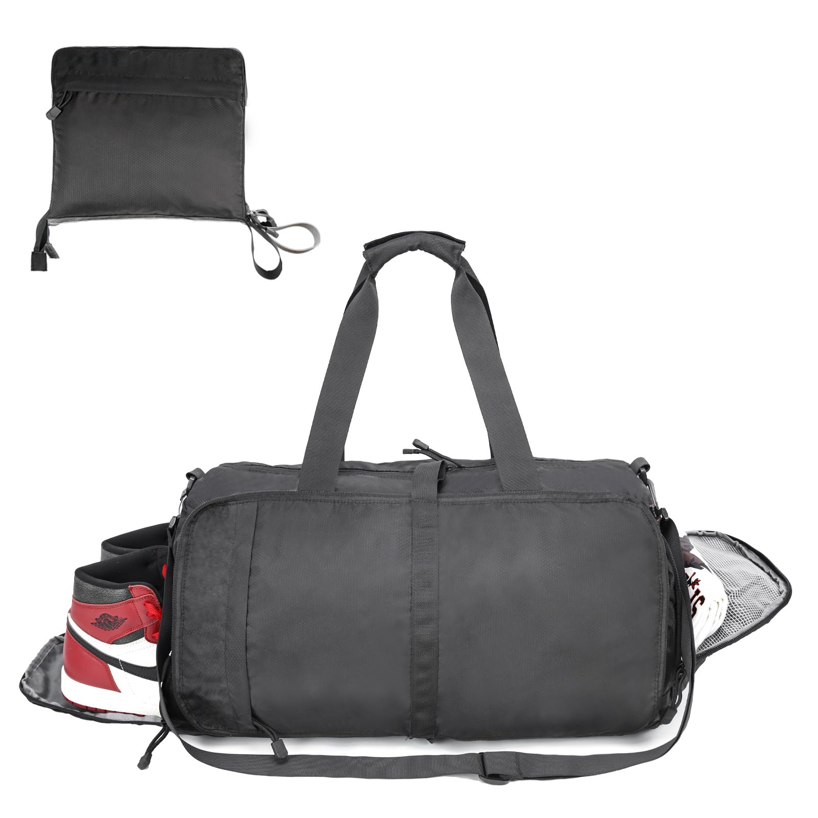 

Krone Kalpasmos Foldable Gym Bag for with Shoe Small Boston Bag for and Pool Men, Waterproof, Compartment, Travel, Gym, Fishing, (Black)