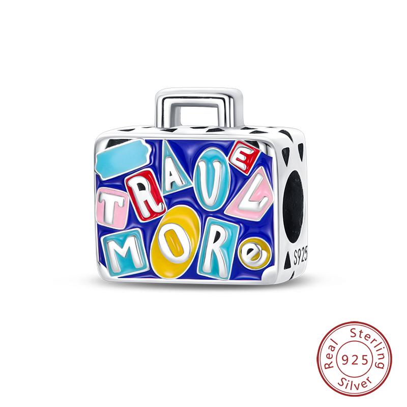 Copper Fashion Colorful Travel Luggage Charms Beads Fit Qikaola Original Bracelets Diy Anniversary Jewelry For Wome