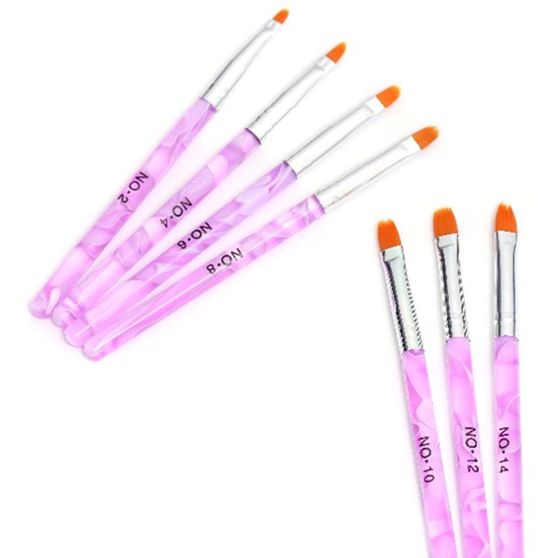 

7 шт., кисть для ногтей, набор кистей для акриловой живописи, УФ-гель для рисования, ручка для маникюра, польский инструмент для дизайна ногтей фиолетовый