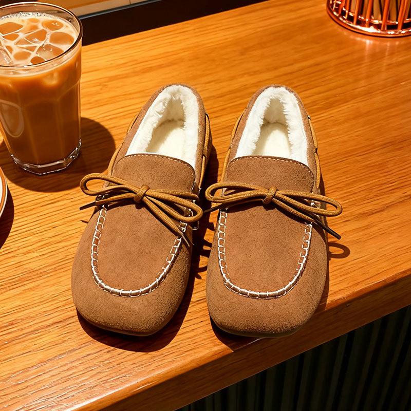 French Thick Heel Beanie Shoes Women's 2025 Winter New Velvet Warm Cotton Shoes Soft Sole Lazy Pregnant Women Mother Shoes