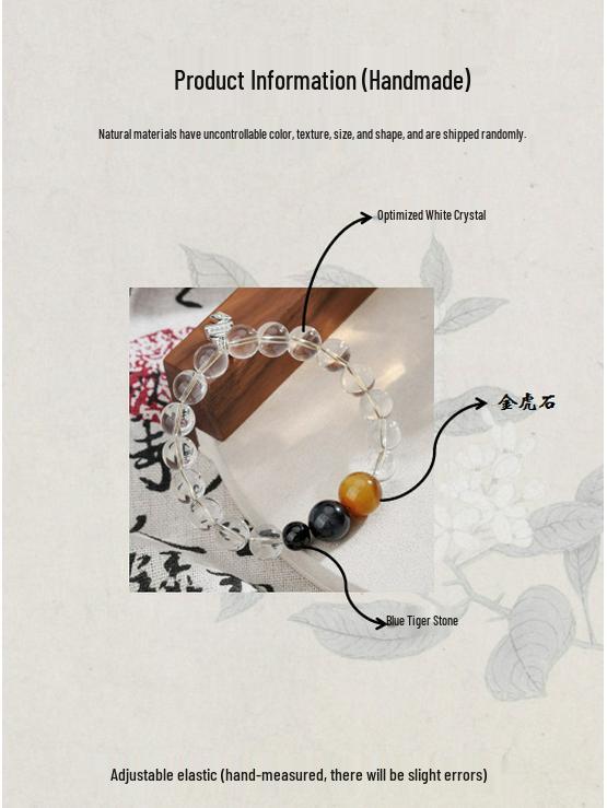 Xiaohongshu Weiß & Blau Tigerauge Kristall Armband - Modeaccessoire im Neuen Chinesischen Stil