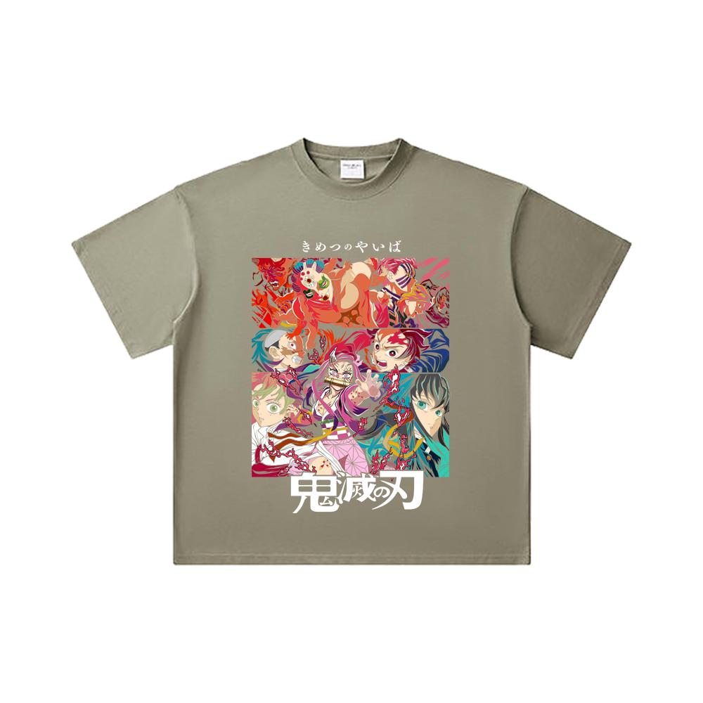 260 GSM Double Yarn 32 Count 100% Cotton Demon Slayer V26 Print Unisex Heavy Cotton T Shirt