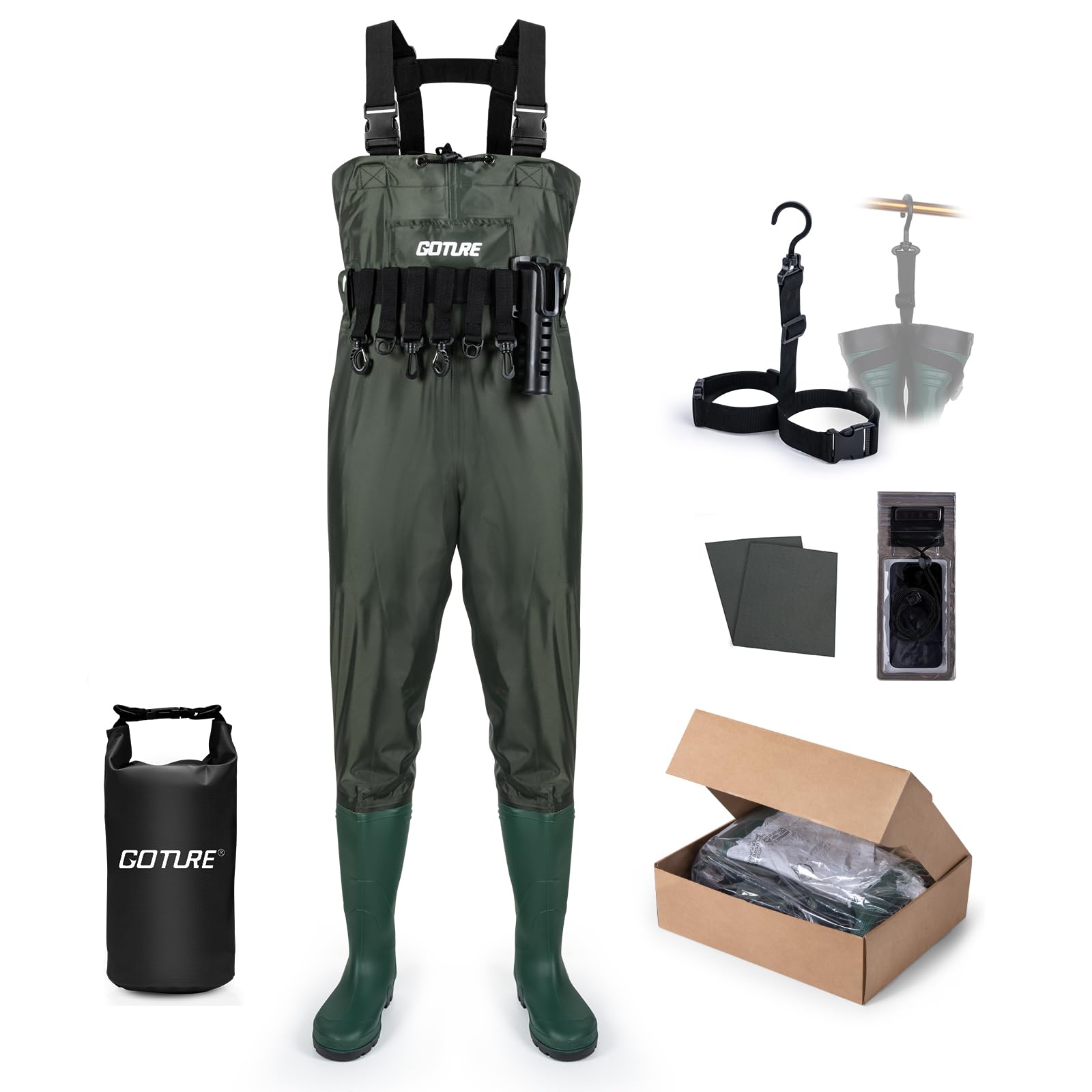 

Goture Нагрудный Готовый Поставляется со Всем Водонепроницаемый Смартфон Сухой Многофункциональный Рыболовный Нагрудный Высокий Рыболовные Сапоги Длина Для Взрослых Вейдерсы, Чулки, зелёный