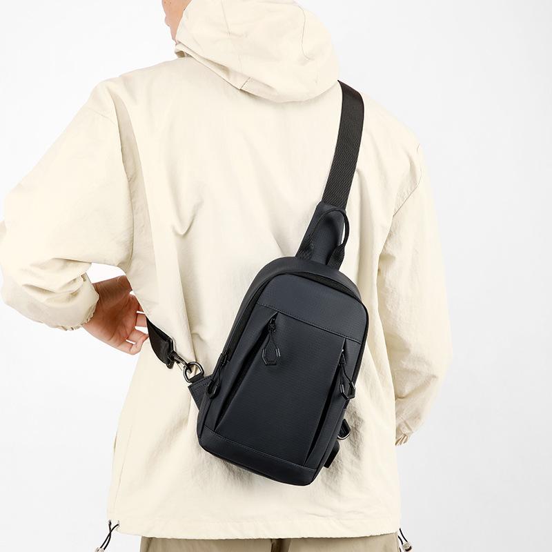 Leather Film Chest Bag Men's Backpack USB Charging Backpack Multifunctional Backpack Trend Shoulder Bag Oblique Span Chest Bag