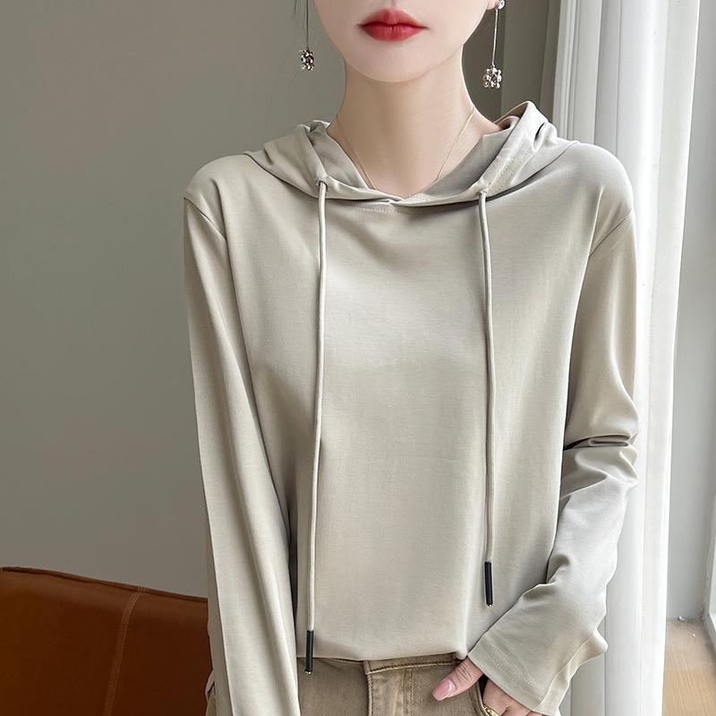 Women's New Hoodie Sweatshirt for Women Spring and Autumn Long-sleeved Knitted Sweater Mercerated Cotton Hooded T-shirt Top Thin