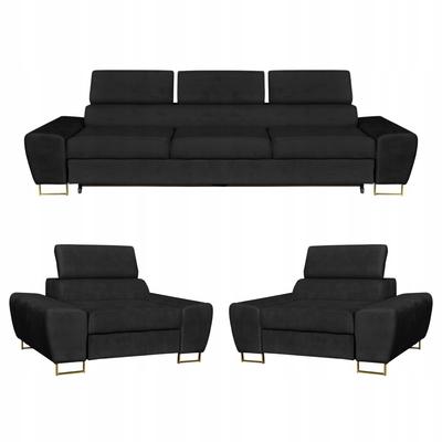 Living Room Lounge Set Bosso Sofa 3-seater Armchairs Black Family Furniture
