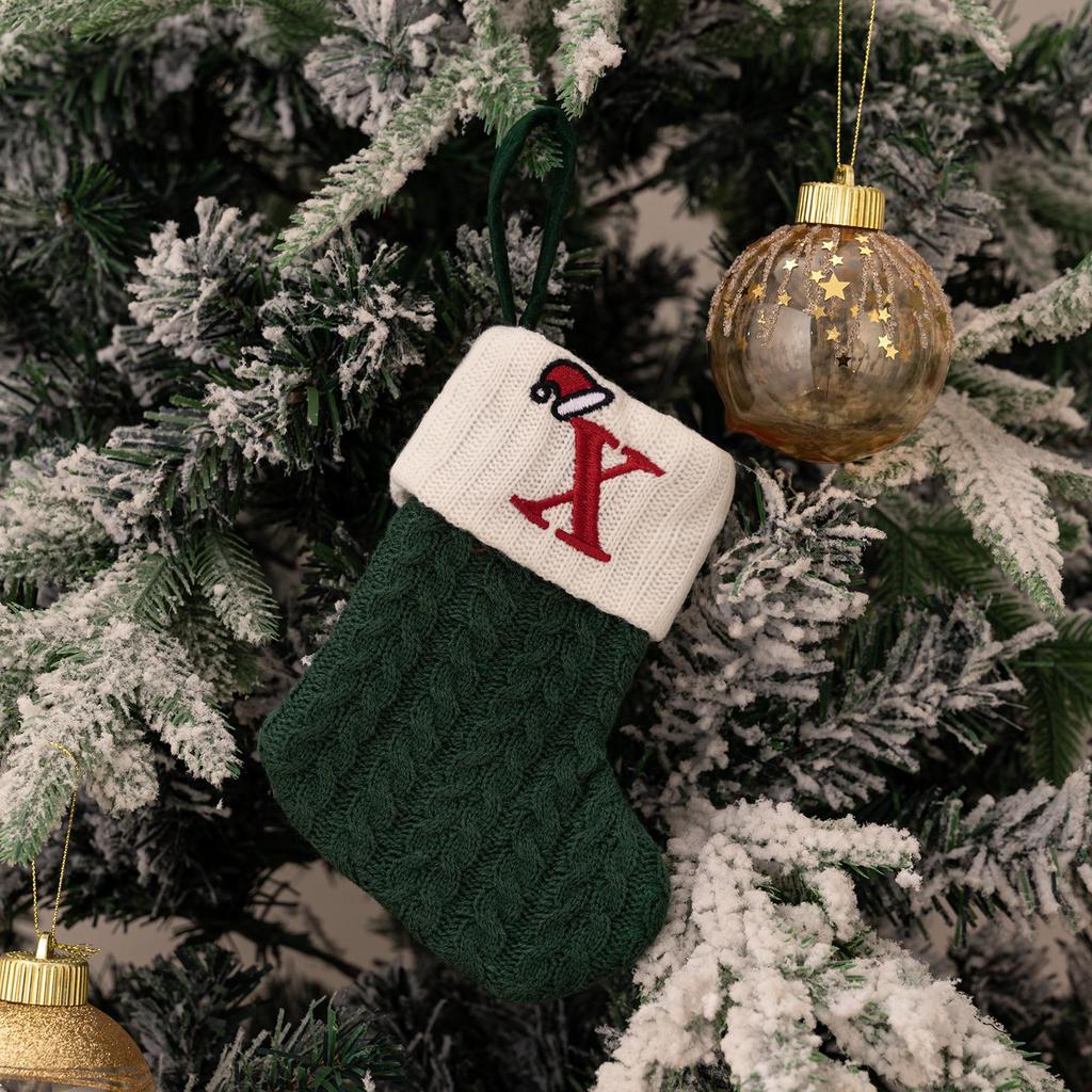 Haobei Green Knitted Christmas Stocking with Embroidered Lettering – Woolen Gift Bag Décor