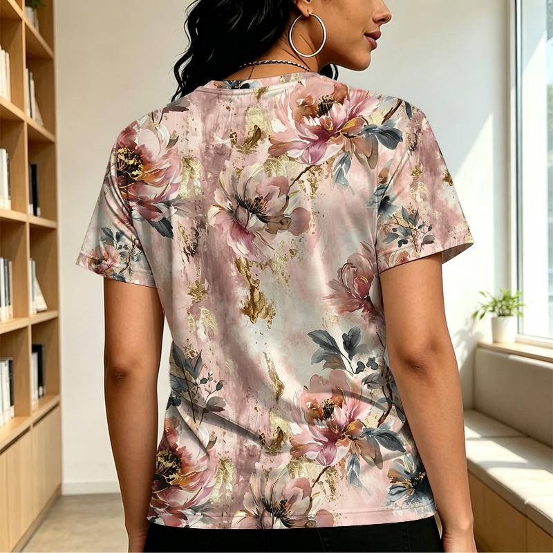 Women's Floral Minimalist T-Shirt Street Style Short Sleeve Top,Soft Comfort Fabric for Daily Casual & Dating Outfits