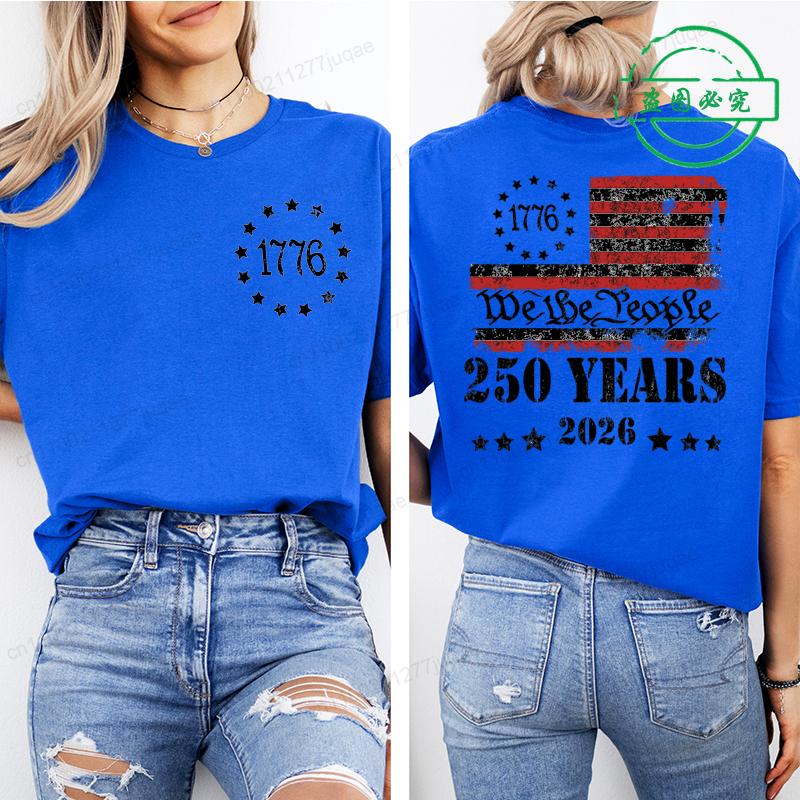 Summer Short Sleeve T-shirt Vintage Independence Day Women's Loose Casual Soft Plus Size Top 250th America Anniversary Shirts