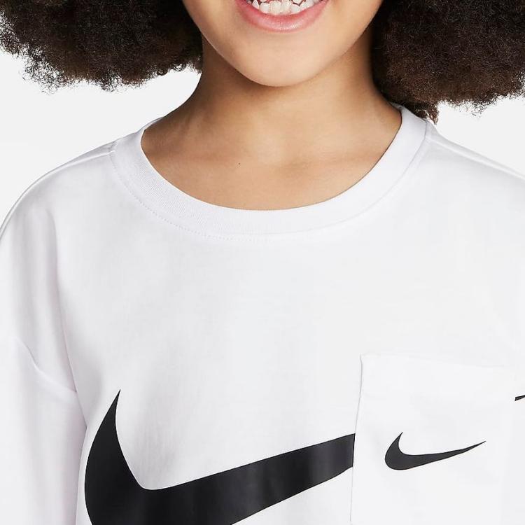 Nike Sportswear Printed Logo Breathable Round Neck Short Sleeve T-Shirt Kids tops White HM4730-100