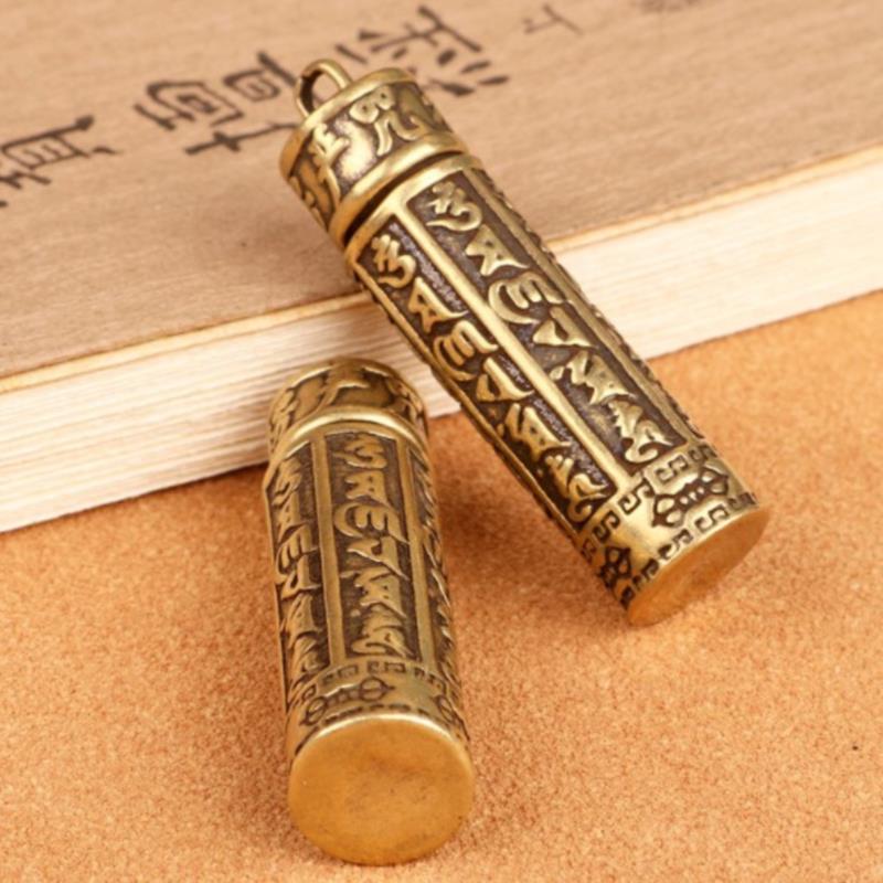 Brass Cylinder Pendant Keychain Hanging Jewelry Pill Box Medicine Container