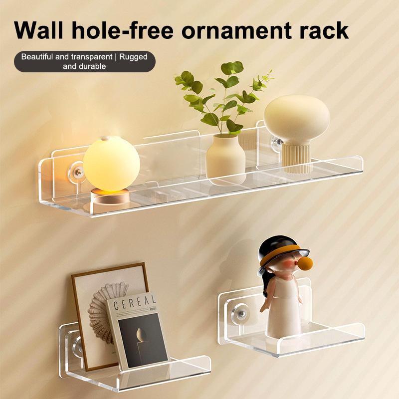 Clear Acrylic Rack For Wall L/U-Shaped Punch-Free Wall Board Storage Bathroom Kitchen Living Room Wall Display Rack Organizer